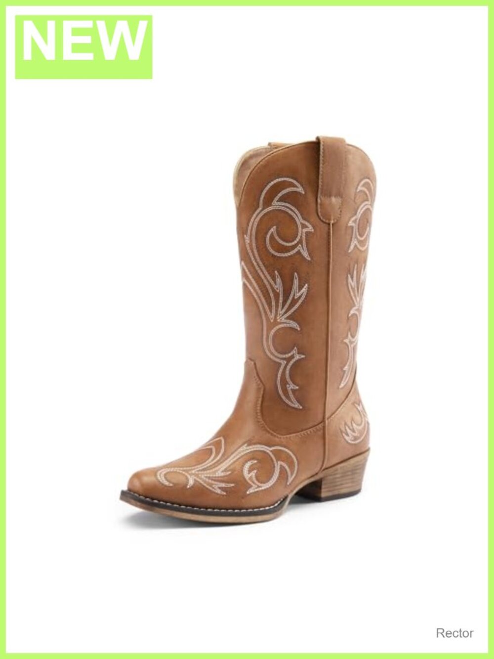 Women's Square Toe Embroidered Mid Calf Cowboy Boots Wide Fit Slip On